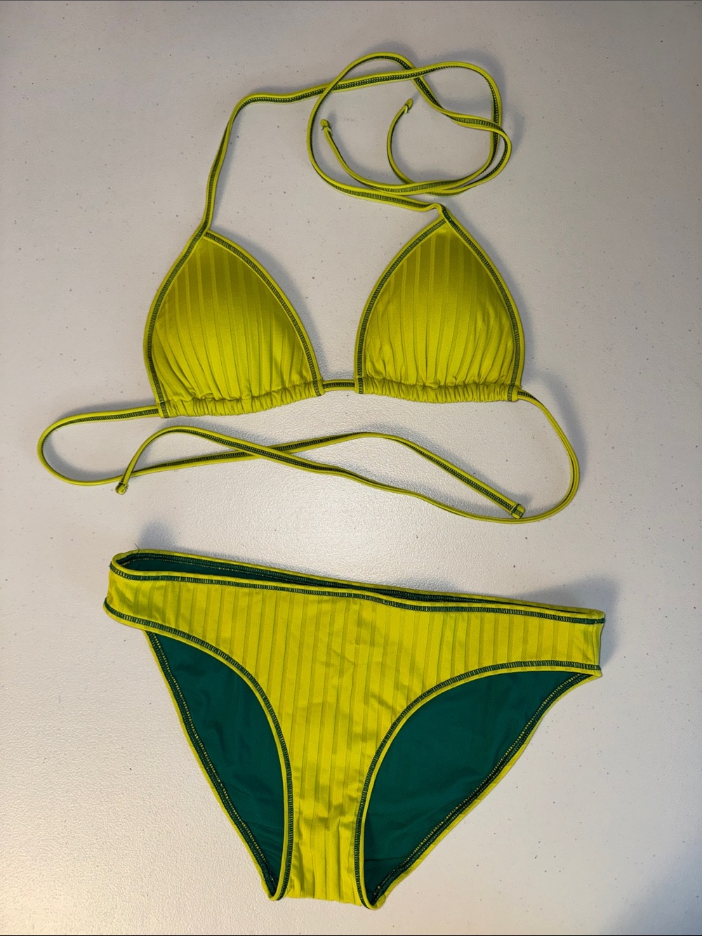 Aerie Lime Green & Teal Bikini Set | Size Small | Ribbed